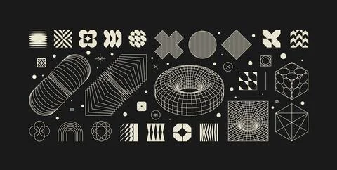 Vector graphic assets kit acid style, Postmodern abstract geometric shapes .. Stock Illustration