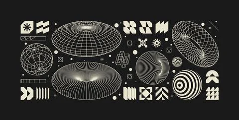 Vector graphic assets kit acid style, Postmodern abstract geometric shapes .. 스톡 일러스트