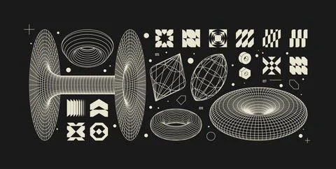 Vector graphic assets kit acid style, Postmodern abstract geometric shapes .. Stock Illustration