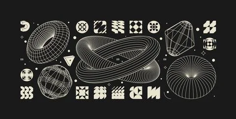 Vector graphic assets kit acid style, Postmodern abstract geometric shapes .. Stock Illustration