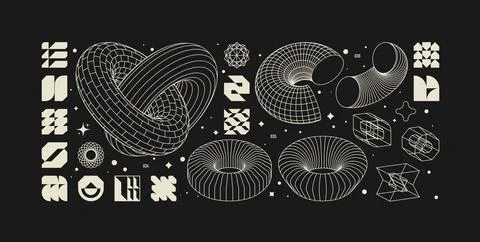 Vector graphic assets kit acid style, Postmodern abstract geometric shapes .. Illustrazione stock