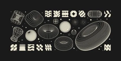 Vector graphic assets kit acid style, Postmodern abstract geometric shapes .. Stock Illustration