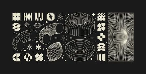 Vector graphic assets kit acid style, Postmodern abstract geometric shapes .. Stock-Illustration