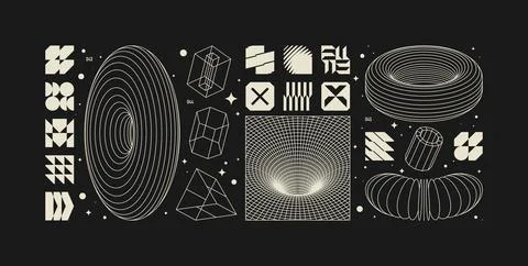 Vector graphic assets kit acid style, Postmodern abstract geometric shapes .. Stock Illustration