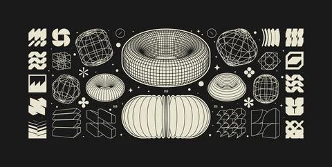 Vector graphic assets kit acid style, Postmodern abstract geometric shapes .. Stock Illustration