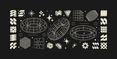 Vector graphic assets kit acid style, Postmodern abstract geometric shapes .. 스톡 일러스트