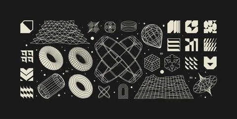 Vector graphic assets kit acid style, Postmodern abstract geometric shapes .. 库存插图