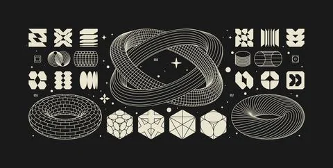 Vector graphic assets kit acid style, Postmodern abstract geometric shapes .. Stock Illustration