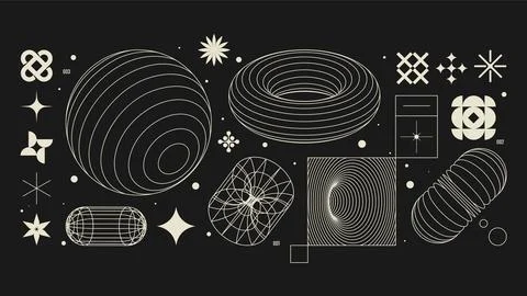 Vector graphic assets set in acid style, retro futuristic background with w.. Stock Illustration