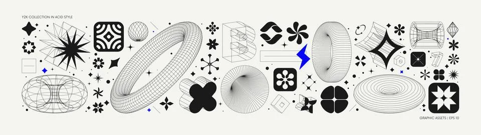 Vector graphic assets set in acid style, retro futuristic background with w.. Stock Illustration