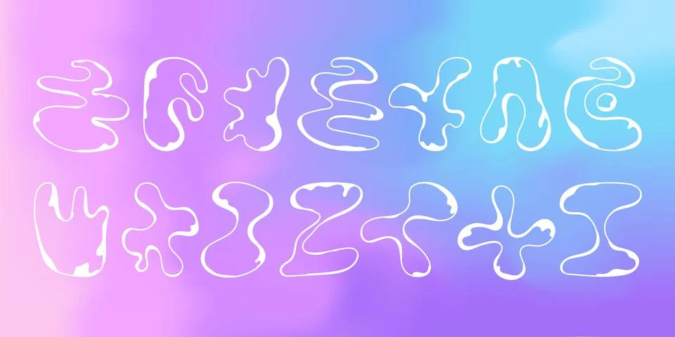 Vector graphic assets set in acid style, retro futuristic background Stockillustratie