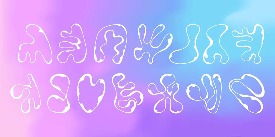 Vector graphic assets set in acid style, retro futuristic background Stock Illustration