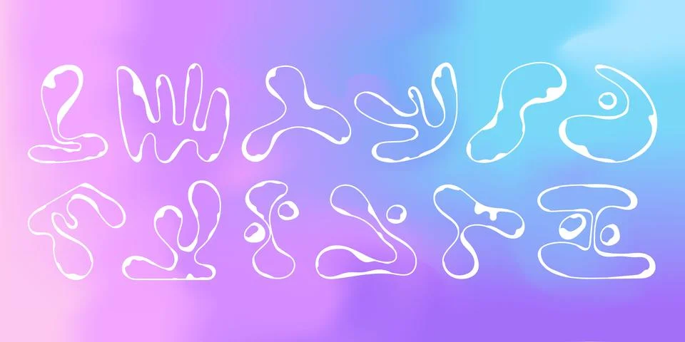 Vector graphic assets set in acid style, retro futuristic background Stock Illustration