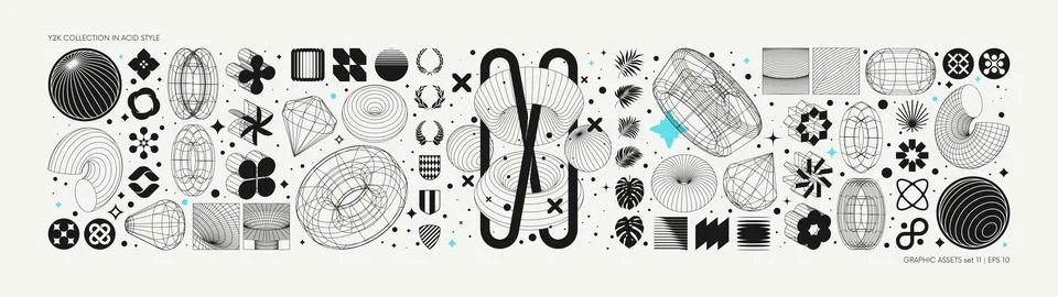 Vector graphic assets set in acid style, retro futuristic background with w.. Stock Illustration