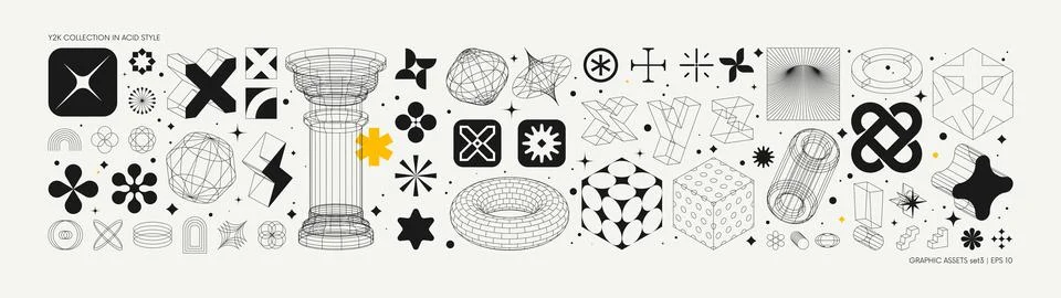 Vector graphic assets set in acid style, retro futuristic background with w.. 스톡 일러스트