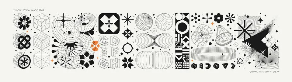 Vector graphic assets set in acid style, retro futuristic background with w.. Stock Illustration