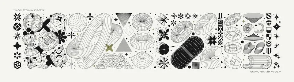 Vector graphic assets set in acid style, retro futuristic background with w.. Stock Illustration