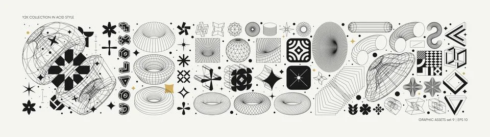 Vector graphic assets set in acid style, retro futuristic background with w.. Stock Illustration