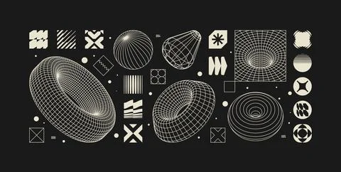 Vector graphic assets set in acid style, retro futuristic background with w.. Illustrazione stock