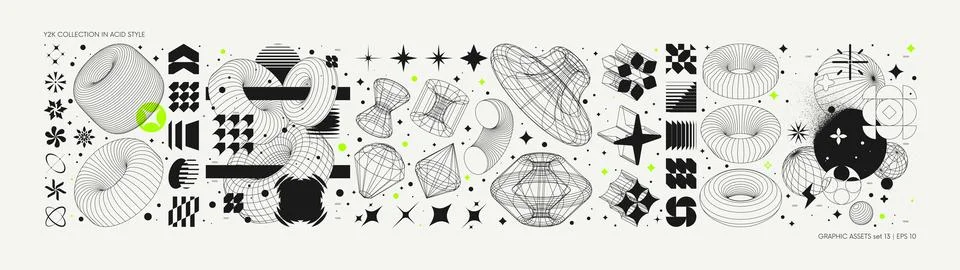 Vector graphic assets set in acid style, retro futuristic background with w.. Stock Illustration