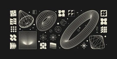 Vector graphic assets set in acid style, retro futuristic background with w.. Stock Illustration