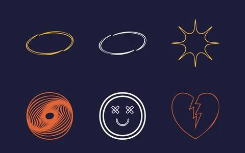 Vector Graphic Assets Set. Brutalism star and flower shapes. Flat minimalist Illustrazione stock