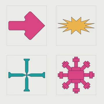 Vector Graphic Assets Set. Rave psychedelic retro futuristic set. Modern Illustrazione stock