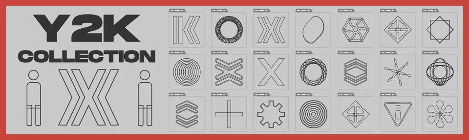 Vector Graphic Assets Set. Rave psychedelic retro futuristic set. Objects in y2k Stock Illustration