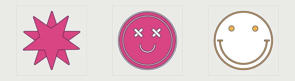 Vector Graphic Assets Set. Rave psychedelic retro futuristic set. Elements for Stock Illustration