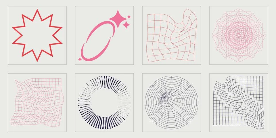 Vector Graphic Assets Set. Rave psychedelic retro futuristic set. Templates for Illustrazione stock