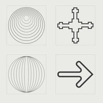 Vector Graphic Assets Set. Retro futuristic graphic ornaments. Elements for Illustrazione stock