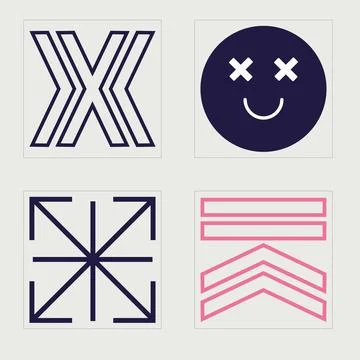 Vector Graphic Assets Set. Retro futuristic graphic ornaments. Modern abstract Illustrazione stock