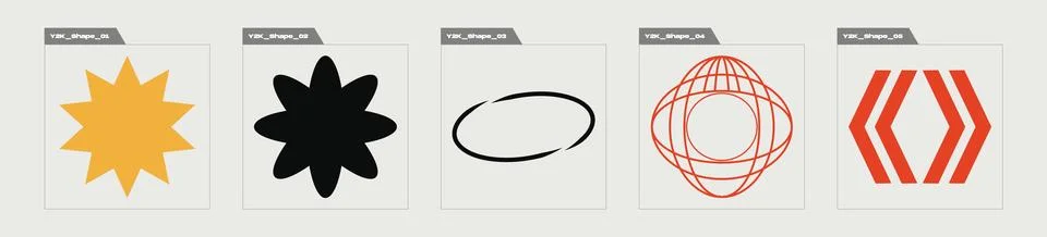 Vector Graphic Assets Set. Retro futuristic graphic ornaments. Elements for Illustrazione stock