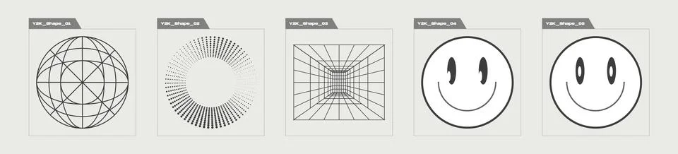 Vector Graphic Assets Set. Retro futuristic graphic ornaments. Cyberpunk Illustrazione stock