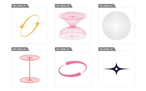 Vector Graphic Assets Set. Retro futuristic graphic ornaments. Modern abstract Illustrazione stock