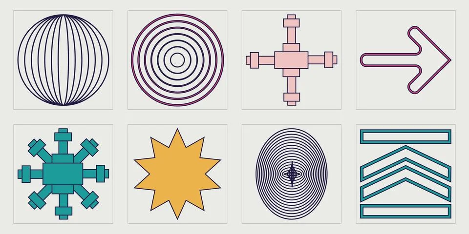 Vector Graphic Assets Set. Retro futuristic graphic ornaments. Flat minimalist Stock Illustration