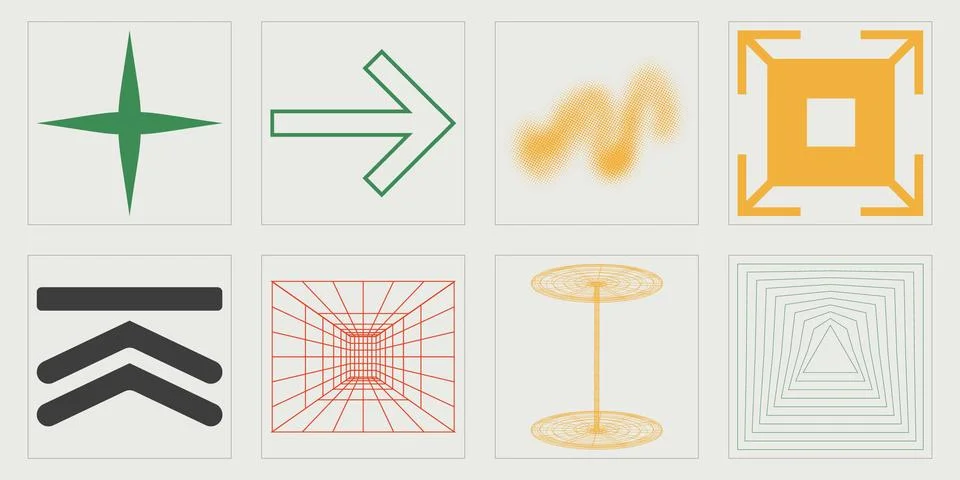 Vector Graphic Assets Set. Retro futuristic graphic ornaments. Cyberpunk イラスト素材