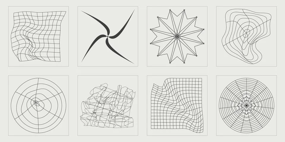 Vector Graphic Assets Set. Retro futuristic graphic ornaments. Objects in y2k Stock Illustration
