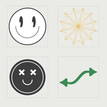 Vector Graphic Assets Set. Trendy geometric postmodern figures. Objects in y2k Stock Illustration