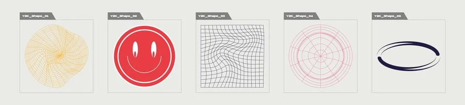 Vector Graphic Assets Set. Trendy geometric postmodern figures. Objects in y2k イラスト素材