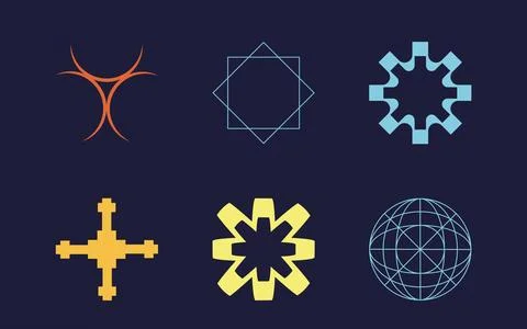 Vector Graphic Assets Set. Trendy geometric postmodern figures. Cyberpunk Illustrazione stock