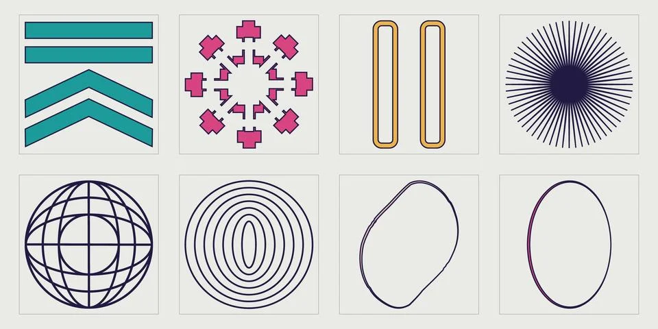 Vector Graphic Assets Set. Trendy geometric postmodern figures. Templates for Stock Illustration