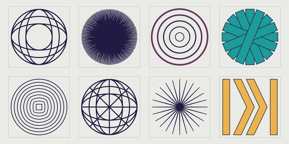 Vector Graphic Assets Set. Trendy geometric postmodern figures. Objects in y2k 스톡 일러스트