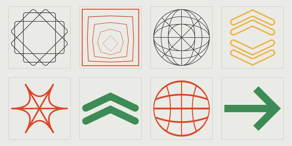 Vector Graphic Assets Set. Trendy geometric postmodern figures. For modern T Stock Illustration