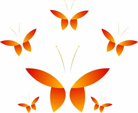 Vector graphic: An attractive orange and red butterfly group that varies in size Stock Illustration