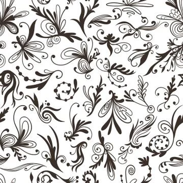 Vector Graphic Black and White Pattern with Swirls Stock Illustration