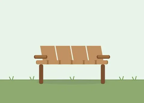 Vector graphic brown park bench, tranquil outdoor seating furniture on green Illustration
