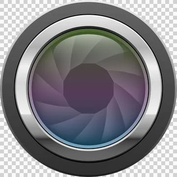 A vector graphic of a camera lens, showcasing a blend of green, purple, and.. Stock Illustration