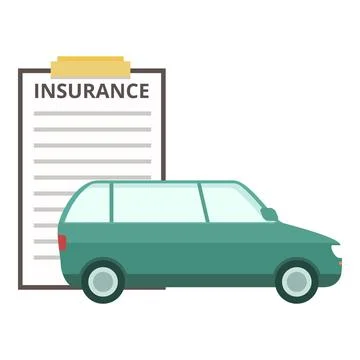 Vector graphic of a car next to a large insurance policy clipboard Stock Illustration