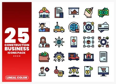 Vector graphic collection of construction business icons. featuring element.. Stock Illustration